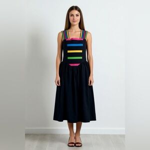 VINTAGE SABINO BLACK RETRO MIDI DRESS WITH NEON DESIGN